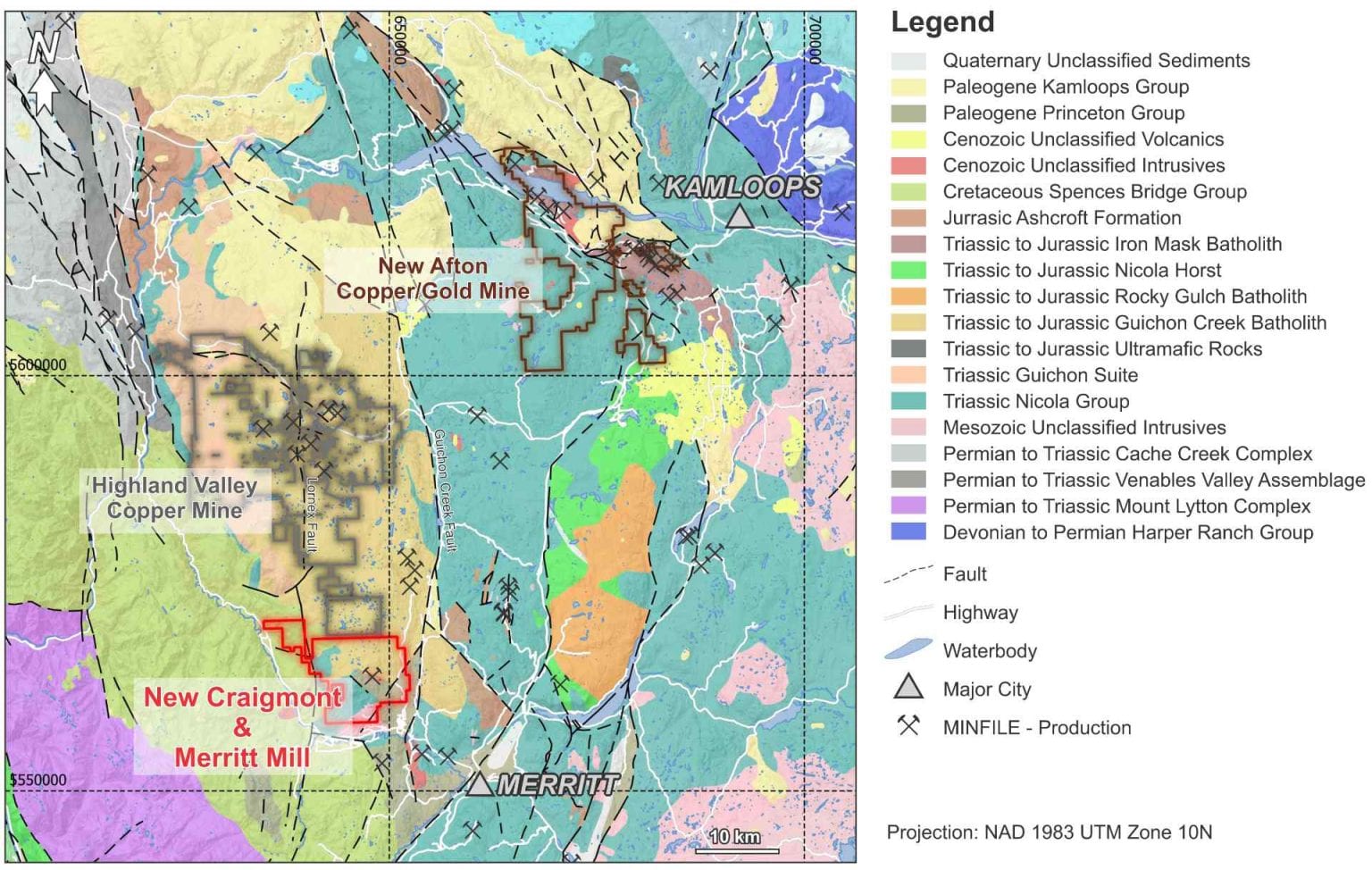 Map showing the regional geology of the New Craigmont Copper Project