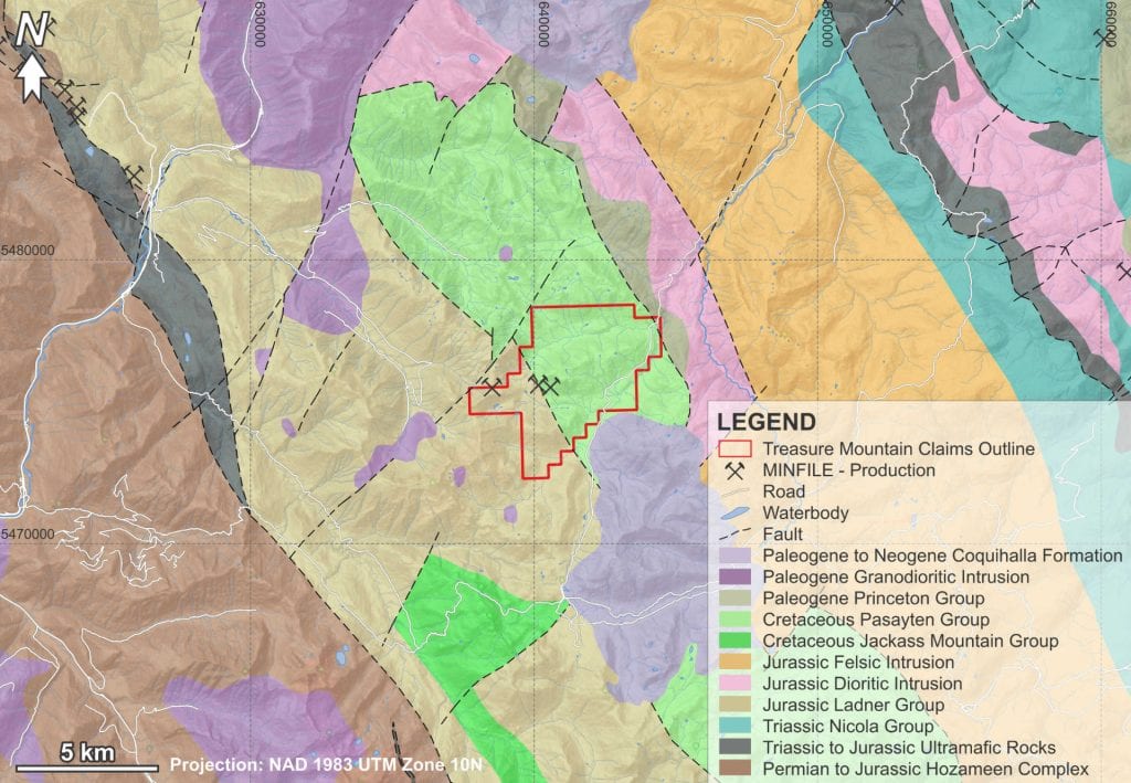 Regional geology map showing the location of the Treasure Mountain Silver Project
